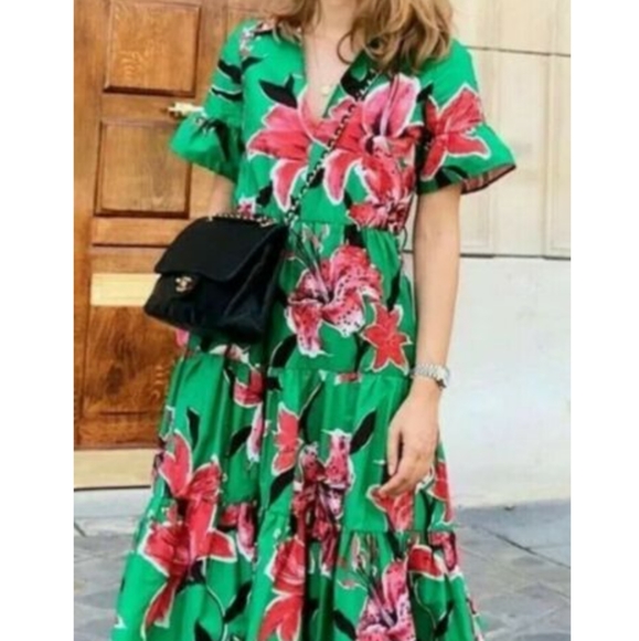 ✨2xHP✨Zara Floral Belted V-neck midi dress - Picture 3 of 14